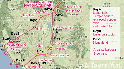 10 Days Yellowstone National Park, Southern Utah, Grand Canyon, Las Vegas & Los Angeles Bus Tour