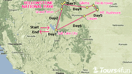 6-Day Mt. Rushmore and Yellowstone Tour Package (land only)
