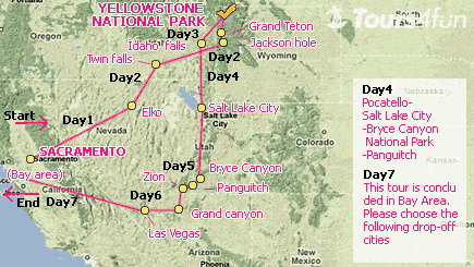 7 Days Yellowstone National Park, Southern Utah, Grand Canyon, Las Vegas Bus Tour B