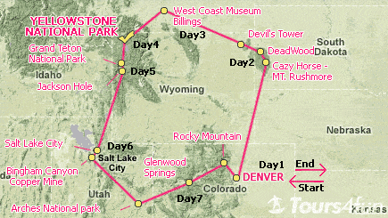 7-Day Mt. Rushmore&Yellowstone Tour Package
