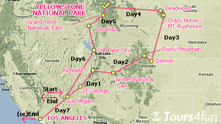7-Day Mt. Rushmore and Yellowstone Bus Tour B