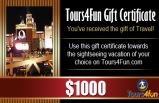 Tours4Fun Gift Certificate - $1000
