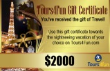 Tours4Fun Gift Certificate - $2000