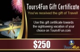 Tours4Fun Gift Certificate - $250