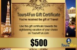 Tours4Fun Gift Certificate - $500