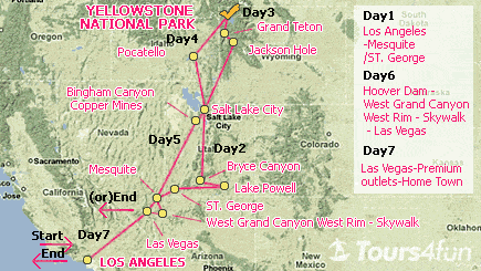 7-Day Yellowstone, Skywalk, West Grand Canyon Tour A